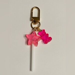 Hot Pink Candy Star & Gummy Bear Bag Charm